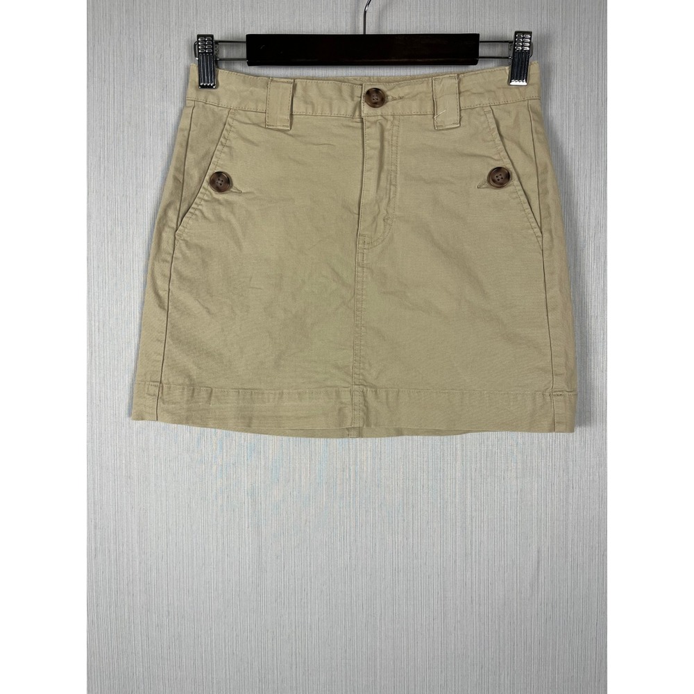 Wild Fable Khaki Mini Skirt Womens 00 Tan Chino Utility Preppy Academia Stretch - Picture 2 of 7